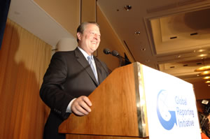 A speaker at the conference lectern